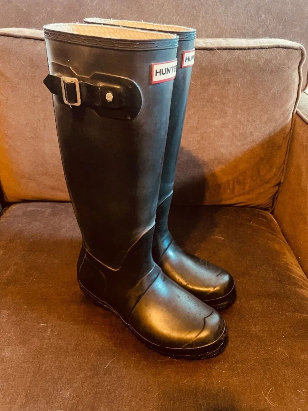 Mint Condition Hunter Wellies Black Rubber High Boots Women's Sz 7 UK 5 EU 38